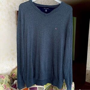 TOMMY HILFIGER V-Neck Pullover Sweater (Dark Gray)